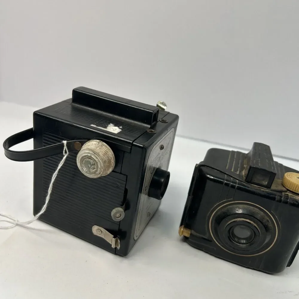 Vintage Art Deco Box Camera Lot Herco Imperial 620 & Antique Falcon Miniature
